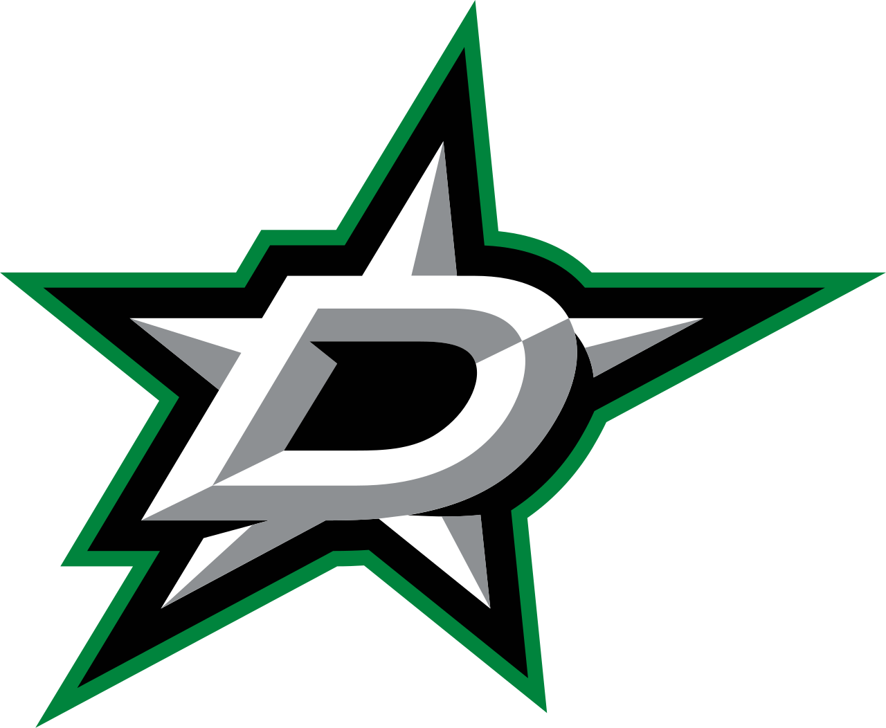 Dallas Stars NHL team logo featuring a green and black star with white and gray stylized letter D