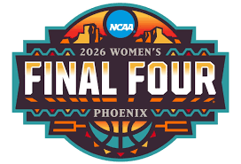 2026 NCAA Women's Final Four Phoenix tournament logo with basketball emblem and teal, orange, and gold design