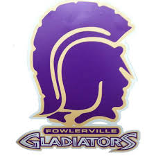Cowleyville Gladiators purple and gold gladiator head profile logo
