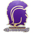 Cowleyville Gladiators purple and gold gladiator head profile logo