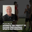 Matrix appoints Tom Proffitt to expand professional sports partnerships announcement with headshot and coaching scene