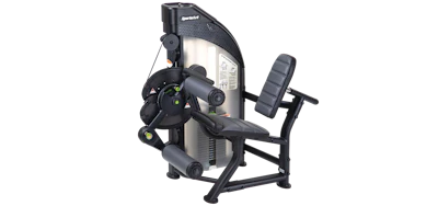 Black and gray leg press exercise machine with padded seat and footplate for strength training