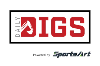 Daily Digs logo featuring red and white shovel icon with text, powered by SportsArt