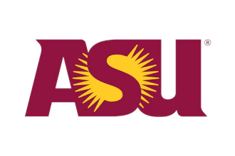 ASU Arizona State University logo featuring maroon letters with gold pitchfork symbol
