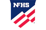 NFHS logo featuring navy shield with white text and red diagonal stripes