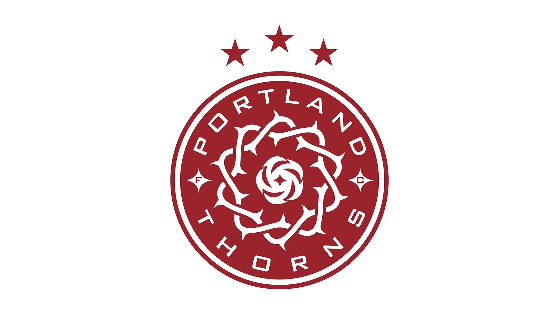 Portland Thorns FC logo featuring a maroon circular badge with white rose and text