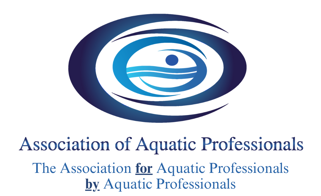 Association of Aquatic Professionals logo with stylized eye symbol in navy and cyan blue