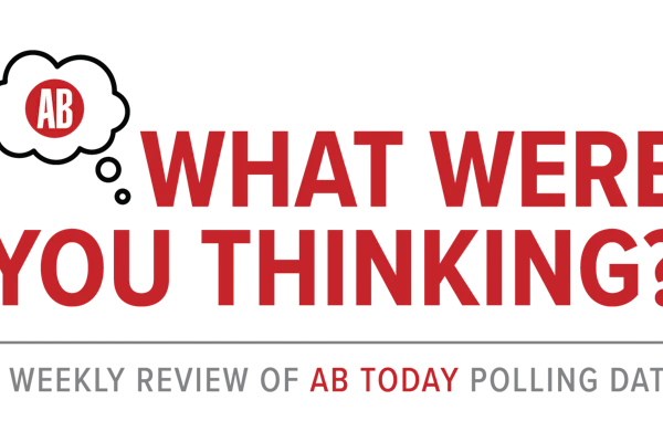 AB Today weekly polling review header with thought bubble logo and red text