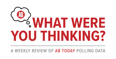 AB Today weekly polling review header with thought bubble logo and red text