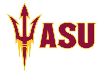 Arizona State University ASU logo with maroon and gold trident symbol