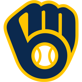 Milwaukee Brewers logo featuring a navy blue baseball glove with gold outline and white baseball