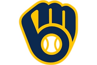 Milwaukee Brewers logo featuring a navy blue baseball glove with gold outline and white baseball