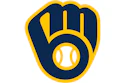 Milwaukee Brewers logo featuring a navy blue baseball glove with gold outline and white baseball