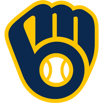 Milwaukee Brewers logo featuring a navy blue baseball glove with gold outline and white baseball