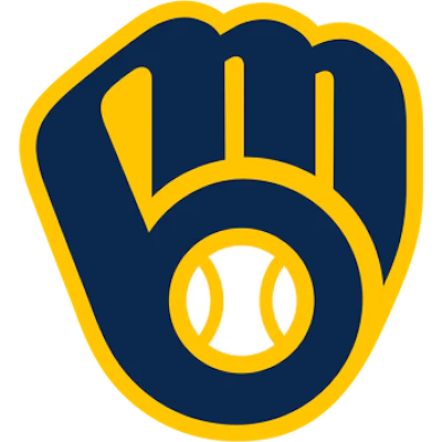 Milwaukee Brewers logo featuring a navy blue baseball glove with gold outline and white baseball