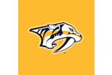 Nashville Predators logo featuring a stylized saber-toothed cat head in navy, white, and gold on yellow background