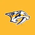 Nashville Predators logo featuring a stylized saber-toothed cat head in navy, white, and gold on yellow background