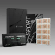 Intake Enduro Pro sport supplement product set with black packaging boxes and tan-colored sachets displayed