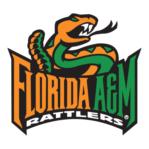 Florida A&M Rattlers logo featuring an orange and green coiled snake mascot with text