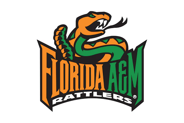 Florida A&M Rattlers logo featuring an orange and green coiled snake mascot with text