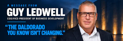 Guy Ledwell, COO/Vice-President of Business Development, with quote 'The Daldorado you know isn't changing' against city skyline backdrop