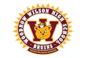 Woodrow Wilson High School Bruins logo featuring maroon W with bear mascot and gold sun-burst seal