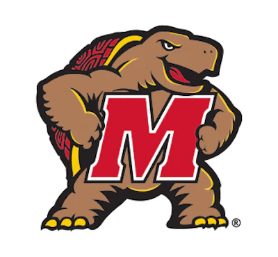 Maryland Terrapins logo featuring a brown terrapin mascot wearing a red jersey with white 'M'