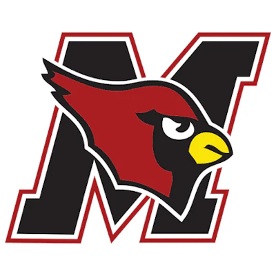 Muncie Cardinals logo featuring a red and black cardinal mascot head integrated with a stylized M letter mark