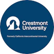 Crestmont University logo featuring a stylized white building icon with dark teal background