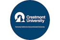 Crestmont University logo featuring a stylized white building icon with dark teal background