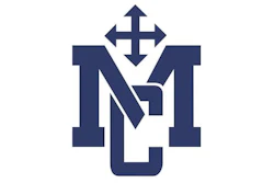 Navy blue geometric logo featuring stylized M letterforms with directional cross arrows