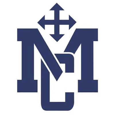 Navy blue geometric logo featuring stylized M letterforms with directional cross arrows