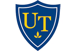 University of Toledo logo featuring gold UT letters and flame symbol on navy blue shield