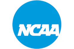 NCAA logo featuring white text on a bright blue circular background