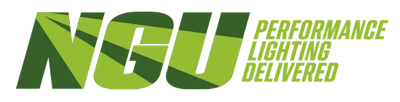 NGU Performance Lighting Delivered logo with green gradient wordmark