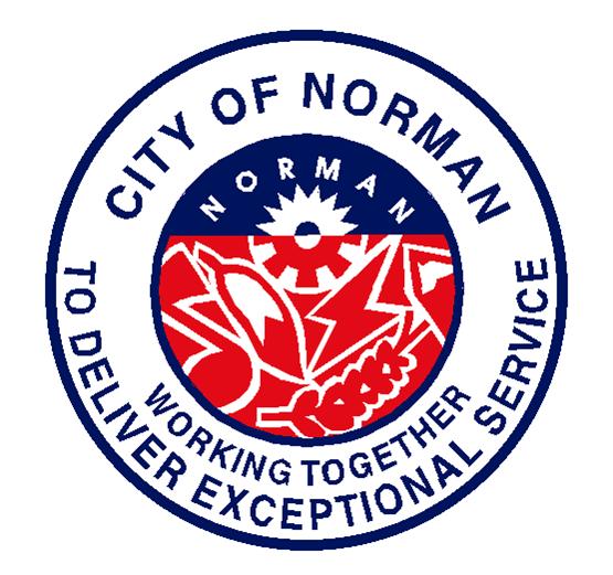 City of Norman official seal featuring red floral design with 'Working Together Delivering Exceptional Service' motto