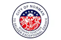 City of Norman official seal featuring red floral design with 'Working Together Delivering Exceptional Service' motto