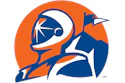 Denver Broncos logo featuring stylized orange and navy blue horse head with astronaut helmet design
