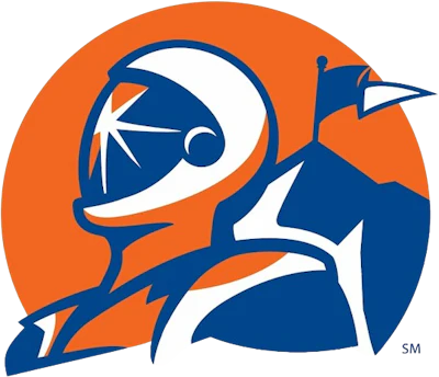 Denver Broncos logo featuring stylized orange and navy blue horse head with astronaut helmet design