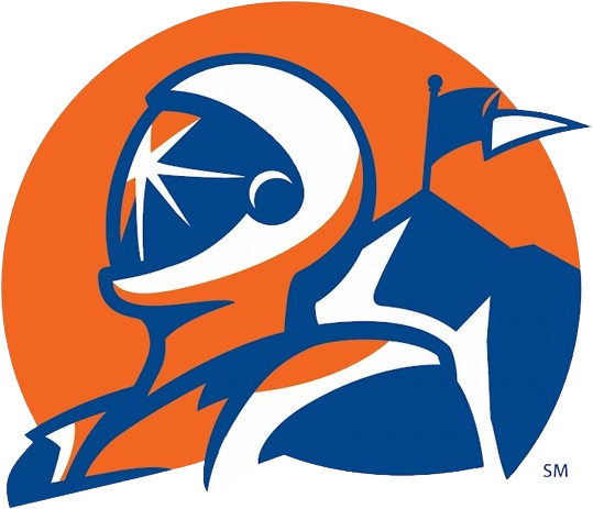 Astro logo featuring abstract astronaut figure in navy blue and orange on circular background