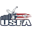 USFA logo featuring a fencer with sword and American flag shield design in navy, red, and white