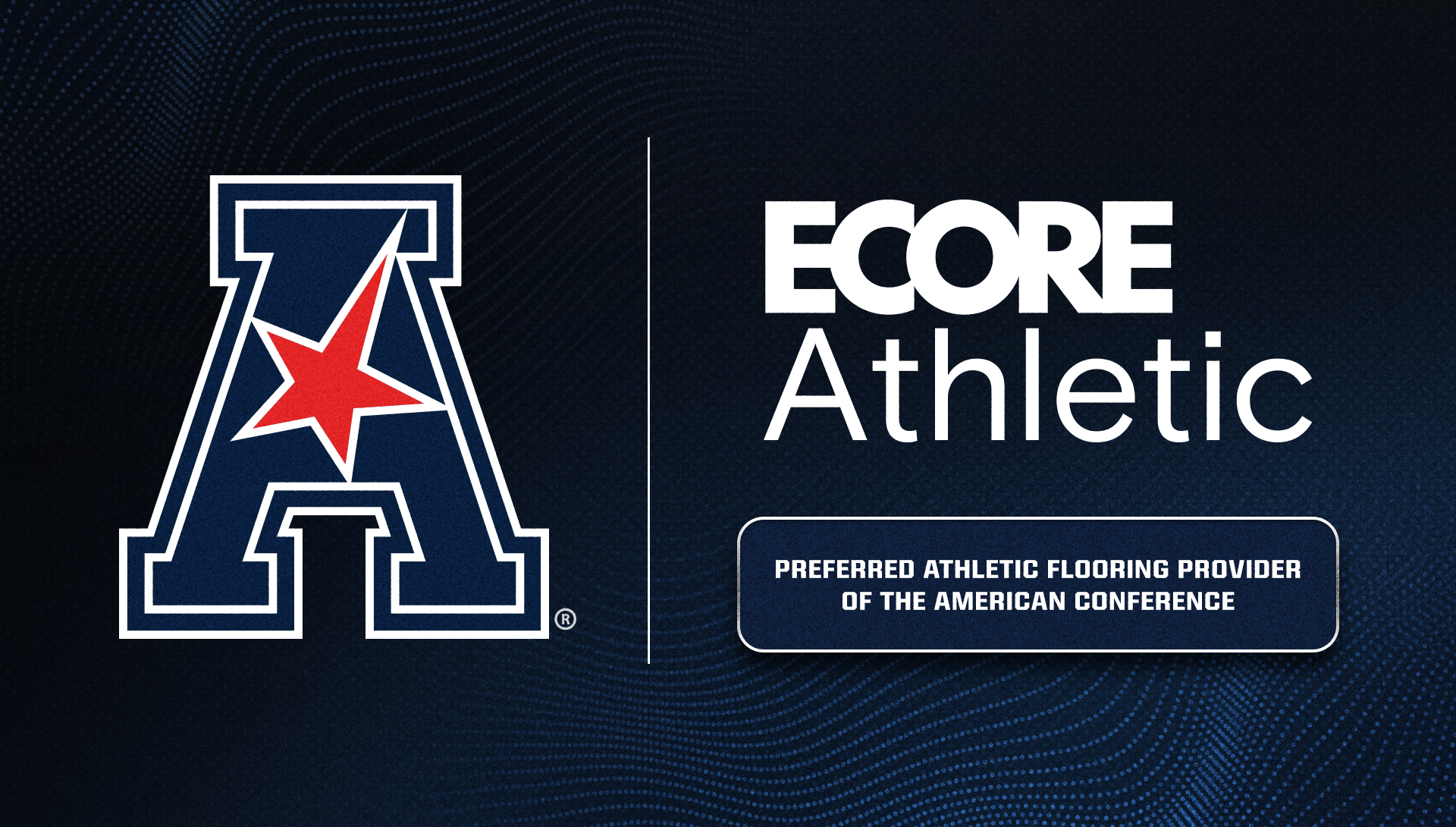 American Athletic Conference logo with red star and ECORE Athletic branding as preferred flooring provider