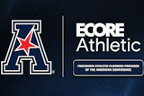 American Athletic Conference logo with red star and ECORE Athletic branding as preferred flooring provider