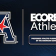 American Athletic Conference logo with red star and ECORE Athletic branding as preferred flooring provider