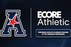 American Athletic Conference logo with red star and ECORE Athletic branding as preferred flooring provider