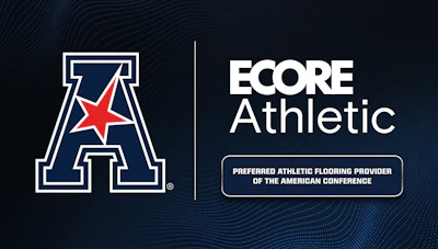 American Athletic Conference logo with red star and ECORE Athletic branding as preferred flooring provider