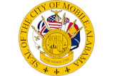 City of Mobile, Alabama official seal featuring flags, ship, and fleur-de-lis symbols, founded 1702