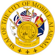 City of Mobile, Alabama official seal featuring flags, ship, and fleur-de-lis symbols, founded 1702