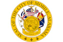 City of Mobile, Alabama official seal featuring flags, ship, and fleur-de-lis symbols, founded 1702