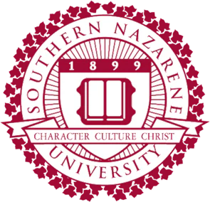 Southern Nazarene University seal featuring maroon and white circular design with open book symbol and 1899 founding date